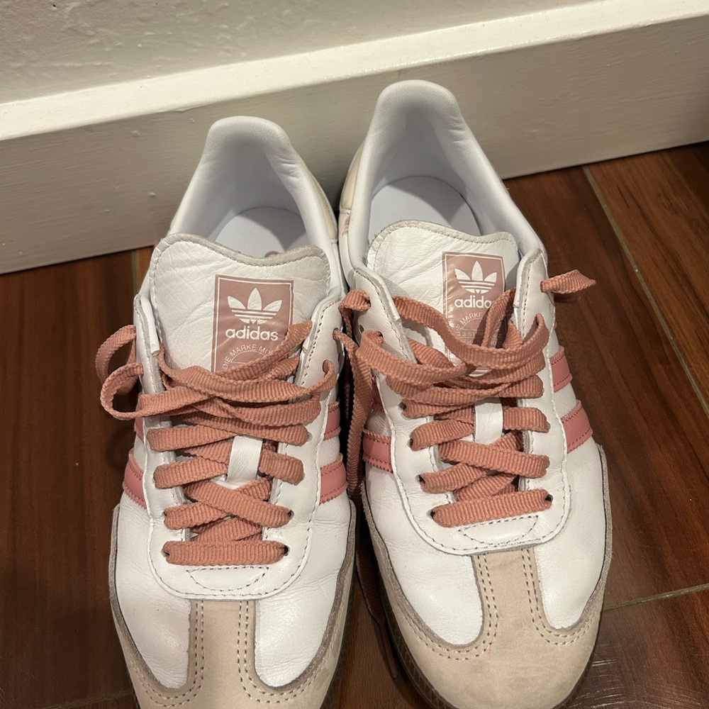 Adidas Sambas Women's White and Pink Striped Sneakers